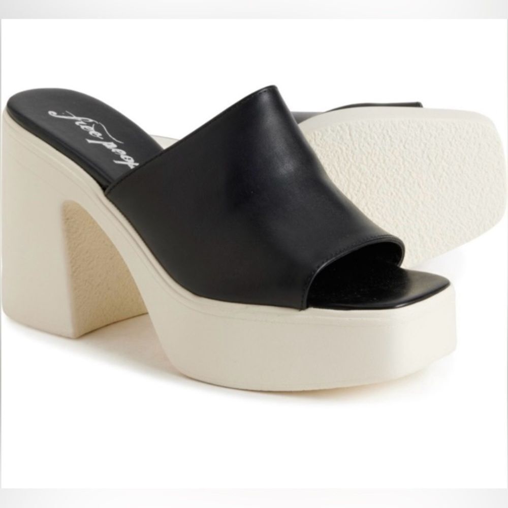 NEW Free People Zoe Platform Slide Sandals Black Noir Made in Italy Size EU 41
